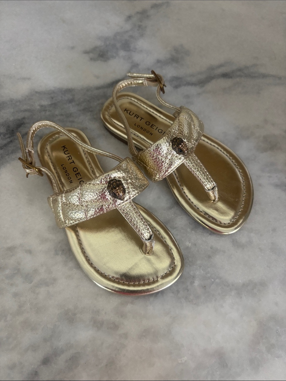 Kurt Geiger Kids Metallic Gold T-Strap Sandals